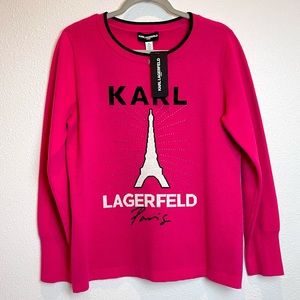 KARL LAGERFELD pink Sweater scoop crew neck | Eiffel Tower Paris | M and L sizes